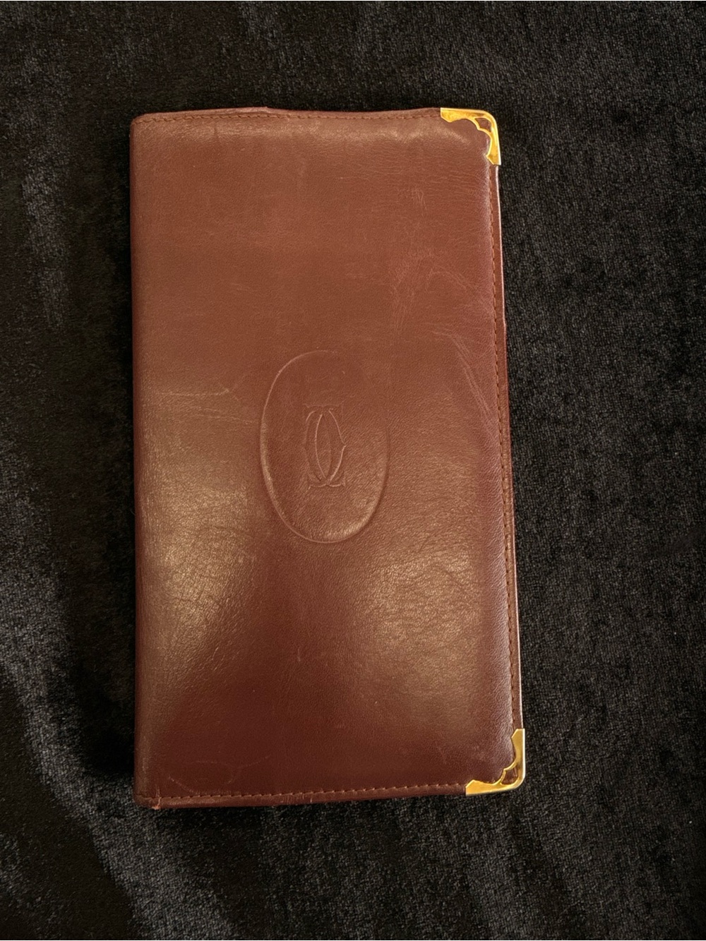 Cartier Burgundy Leather Long Wallet with Gold Corners